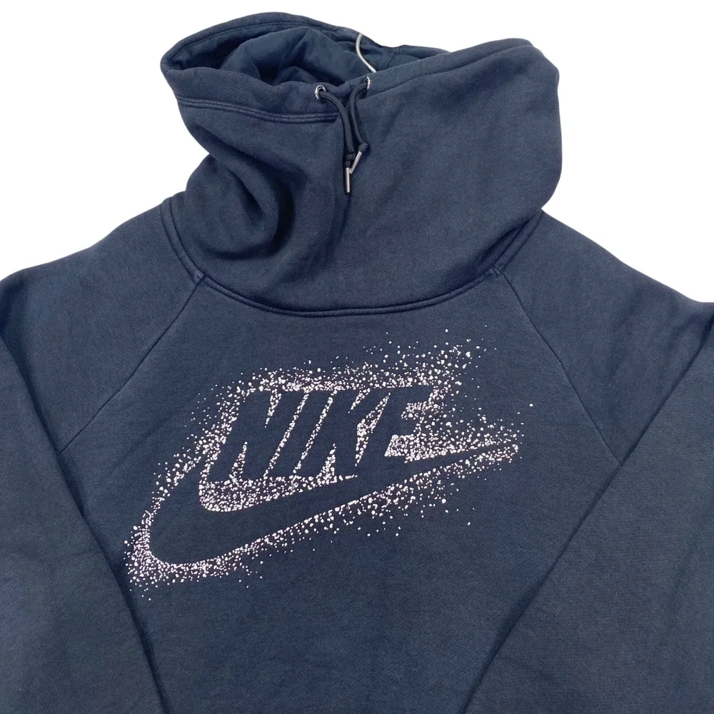 Nike Funnel Neck Fleece Hoodie Women M Black Glitter Splatter Logo 874114-011